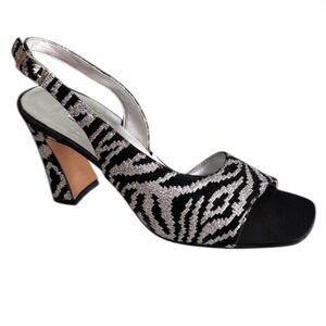 Ann Marino Metallic Zebra Print Sling-back Sandals Block Heel Display W/ Flaw 7